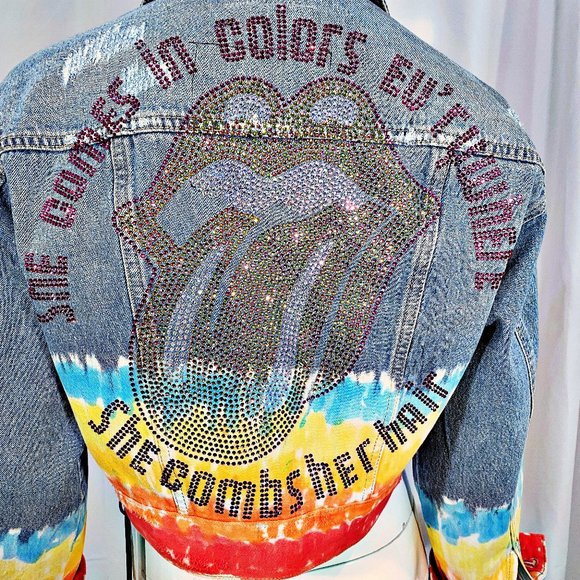 Rolling Stones She's a Rainbow Rhinestone Jean Jkt - Picture 1 of 10